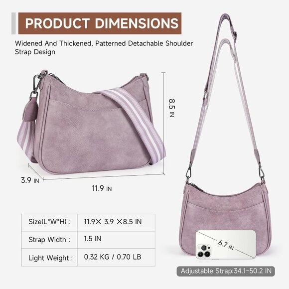 Women's Purple Imported Leather Crossbody With Adjustable Strap Shoulder Handbag - Picture 6 of 6
